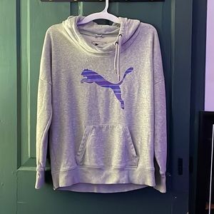 Puma Womens Cowl Neck Gray Hooded Pullover Sweater. Size L.